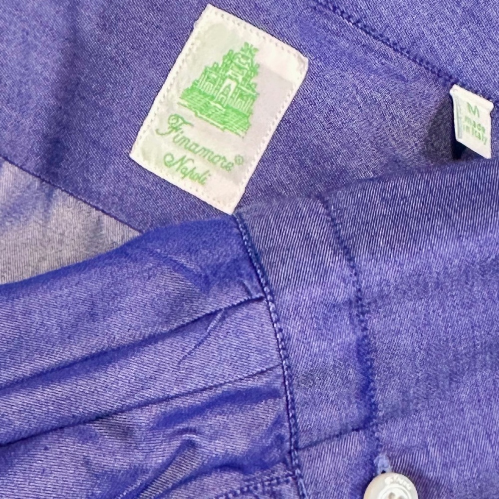 Finamore Napoli "Half-Stitch" Shoulder Mens Shirt SZ M - Picture 2 of 10
